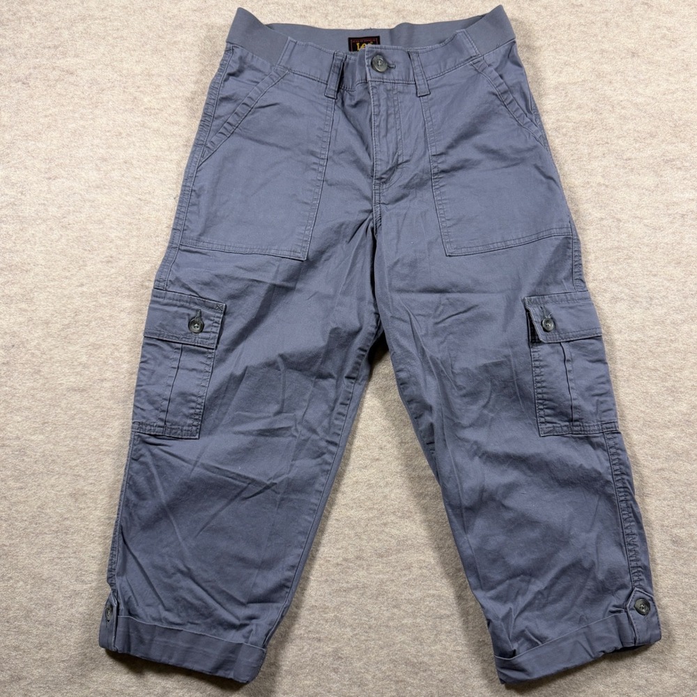 Lee Gray Cargo Capri Pants Size 2 M Stretch Spandex Waist Cotton Gorpcore Y2K